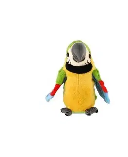Dřevěné hračky Teddies Papoušek opakující věty plyš na baterie se zvukem v sáčku 10x20x12cm