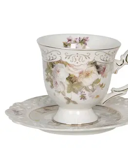 Hrnky a šálky Porcelánový šálek s podšálkem s květinovým motivem – 12*9*9 / Ø 14*1 cm / 0.2L  Clayre & Eef 6CE1180