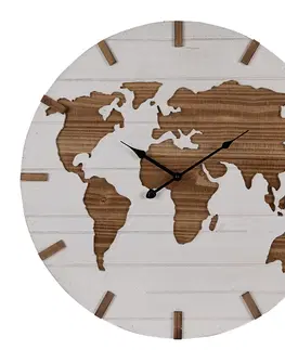Hodiny Hnědo-béžové antik nástěnné hodiny s mapou World - Ø 60*4 cm / 1*AA Clayre & Eef 5KL0230