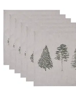 Ubrousky 6ks béžový bavlněný ubrousek se stromky Natural Pine Trees - 40*40 cm Clayre & Eef NPT43