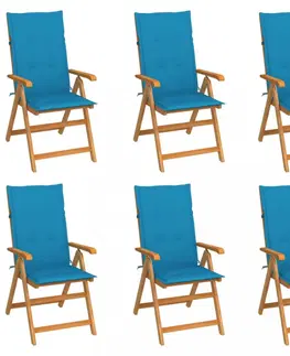 Zahradní židle Zahradní židle 6 ks teak / látka Dekorhome Modrá