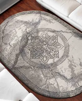 Kulaté a oválné koberce Luxusní šedý oválný koberec s originálním vzorem