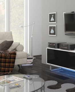 TV stolky Televizní stolek BOKARO 1, bílá/černý lesk, 5 let záruka