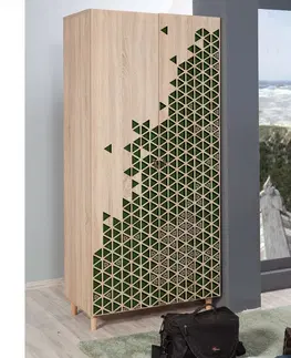 Šatní skříně Hanah Home Šatní skříň Kikos III 90 cm dub sonoma/zelená