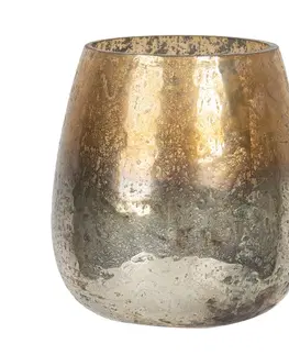 Svícny Stříbrno-zlatý skleněný svícen - Ø 9*10 cm Clayre & Eef 6GL2602S
