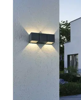 LED venkovní nástěnná svítidla PAUL NEUHAUS LED venkovní nástěnné svítidlo antracit s teple bílou barvou světla, nastavitelné spoty, ochrana proti stříkající vodě 2700K