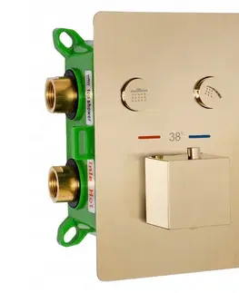 Sprchy a sprchové panely REA Podomítkový sprchový set s termostatem a instalačním boxem Fenix Davis zlatý