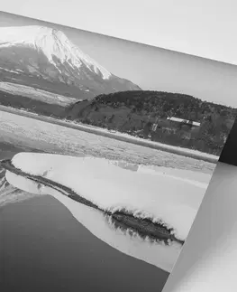 Samolepící tapety Samolepící fototapeta japonská hora Fuji v černobílém