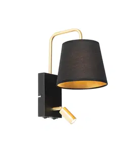Nastenna svitidla Moderní nástěnná lampa černo-zlatá s lampičkou na čtení - Renier