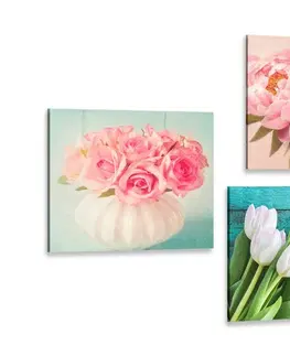 Sestavy obrazů Set obrazů romantické zátiší květin