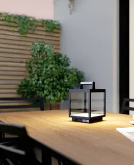 Venkovní osvětlení terasy Lucande Nabíjecí stolní lampa Lucande LED Cube, hliník, USB, IP54, stmívatelná