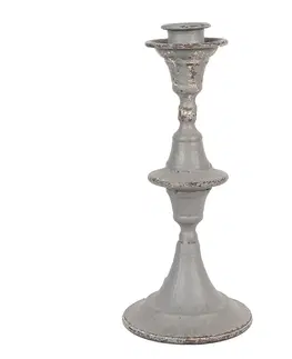 Svícny Šedý antik kovový svícen na úzkou svíčku - Ø 12*26 cm Clayre & Eef 6Y4947
