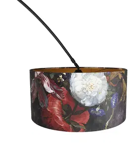 Obloukove lampy Oblouková lampa černý sametový odstín květinový design 50 cm - XXL