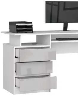 Psací stoly Ak furniture Volně stojící psací stůl CLP 135 cm bílý/šedý akryl vysoký lesk