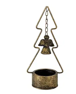 Svícny Svícen na čajovou svíčku ve tvaru stromečku s andílkem - 10*8*24 cm Clayre & Eef 6Y4512