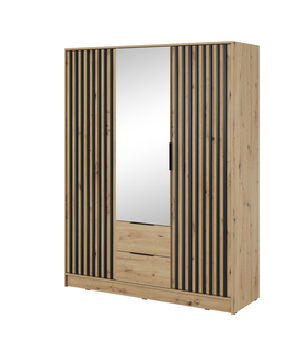 Šatní skříně Šatní skříň TANKRED 3D se zrcadlem, dub artisan/lamela černá