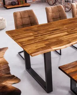 Designové a luxusní jídelní stoly Estila Industriální hnědý obdélníkový jídelní stůl Marron Miel z masivního dřeva v provedení přírodní akácie 160cm
