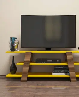 TV stolky Kalune Design TV stolek FLOWER 120 cm žlutý/ořech
