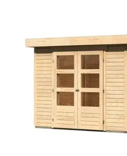 Dřevěné plastové domky Dřevěný zahradní domek KERKO 4 s přístavkem 150 Lanitplast Šedá