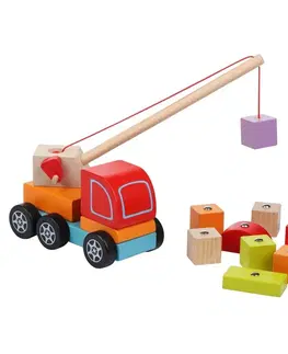 Hračky stavebnice CUBIKA - Cubik 13982 Autojeřáb s magnetem - dřevěná skládačka 14 dílů