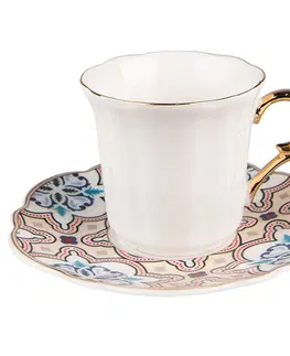 Hrnky a šálky Bílý porcelánový šálek s barevným podšálkem Cuppie  - Ø 12*7 / 95 ml Clayre & Eef 6CEKS0004