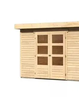 Dřevěné plastové domky Dřevěný zahradní domek ASKOLA 6 s přístavkem 240 Lanitplast Přírodní dřevo