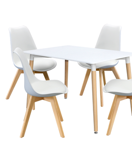 Jídelní sety Jídelní SET stůl FARUK 120 x 80 cm + 4 židle TALES, bílý