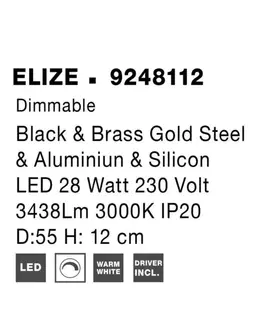 Designová stropní svítidla NOVA LUCE stropní svítidlo ELIZE černá a mosazná zlatá ocel, hliník a silikon LED 28W 230V 3000K IP20 stmívatelné 9248112