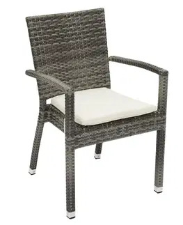 Zahradní židle a křesla Zahradní ratanové křeslo NAPOLI s polstrem (šedá)