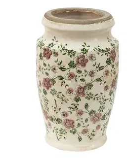 Dekorativní vázy Keramická dekorační váza s růžovými květy Lillia S - Ø 15*26 cm Clayre & Eef 6CE1443S
