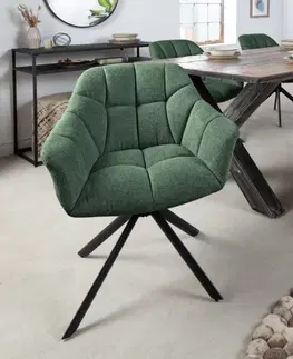Luxusní jídelní židle Estila Moderní otočná židle do jídelny Mariposa s tmavě zeleným čalouněním a černými kovovými nohami 83cm