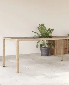 Zahradní stolky Zahradní stůl se skleněnou deskou béžový 190x90x75 cm polyratan