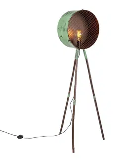 Stojaci lampy Vintage stojací lampa na bambusovém stativu zelená s mědí - hlaveň