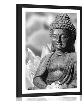 Černobílé Plakát s paspartou klidný Buddha v černobílém provedení