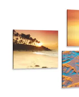 Sestavy obrazů Set obrazů moře a pláž v zajímavých barvách