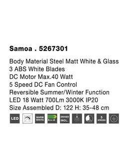 Ventilátory NOVA LUCE stropní ventilátor se světlem SAMOA tělo z oceli matná černá a sklo 3ABS černé listy LED 18W 3000K 5267301
