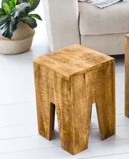 Luxusní a designové příruční stolky Estila Venkovská sada dvou masivních příručních stolků Cascara II z hnědého mangového dřeva 50cm