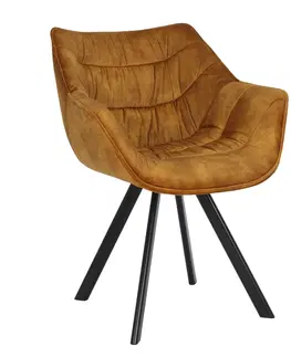 Luxusní jídelní židle Estila Designová hořčicová žlutá židle Antik s prošívaným čalouněním a opěrkami na ruce 67 cm