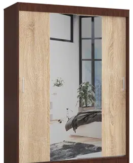 Šatní skříně Ak furniture Šatní skříň se zrcadlem Reton 150 cm wenge/dub sonoma