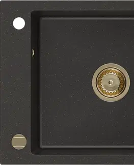 Sifony k pračkám MEXEN/S Elias granitový dřez 1 s odkapávačem 795 x 480 mm, černá/zlatý metalik, + zlatý sifon 6511791005-75-G