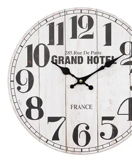 Hodiny Bílé vintage nástěnné hodiny Grand Hotel – Ø 34*4 cm / 1*AA Clayre & Eef 6KL0758