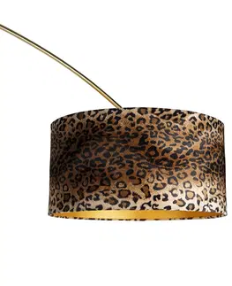 Obloukove lampy Oblouková lampa mosaz s odstínem bílé látky leopard 50 cm - XXL