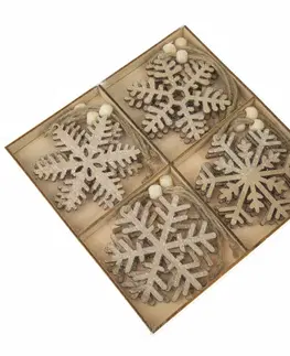 Vánoční dekorace Sada dřevěných závěsných vloček v krabičce 12 ks, hnědá