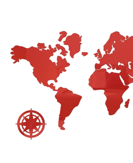 Nalepovací hodiny ModernClock 3D nalepovací hodiny Mapa světa červená
