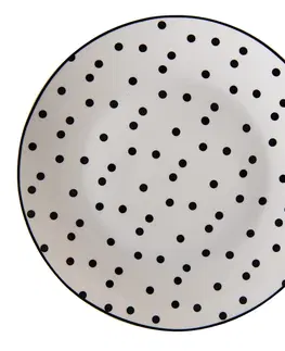 Talíře Porcelánový dezertní talířek s černými puntíky Black Dot - Ø 20*2 cm Clayre & Eef SDDP