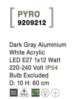 Stojací svítidla NOVA LUCE venkovní sloupkové svítidlo PYRO tmavě šedý hliník bílý akryl E27 1x12W 220-240V IP54 bez žárovky 9209212
