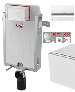 Záchody ALCADRAIN Renovmodul předstěnový instalační systém s bílým/ chrom tlačítkem M1720-1 + WC INVENA FLORINA WITH SOFT, včetně soft/close sedátka AM115/1000 M1720-1 FL1