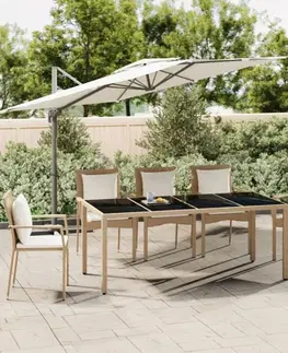 Zahradní stolky Zahradní stůl se skleněnou deskou béžový polyratan a sklo