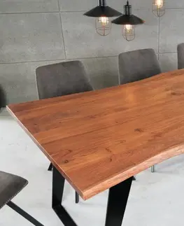 Designové a luxusní jídelní stoly Estila Industriální jídelní stůl Mammut z akácie v přírodní hnědé barvě na antracitových kovových nohách 175cm