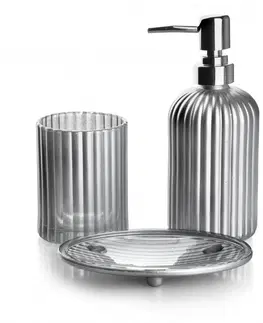 Dávkovače mýdla Bathlab Koupelnová sada ARI 400ml stříbrná - dávkovač s držákem mýdla + kelímek na zubní kartáček